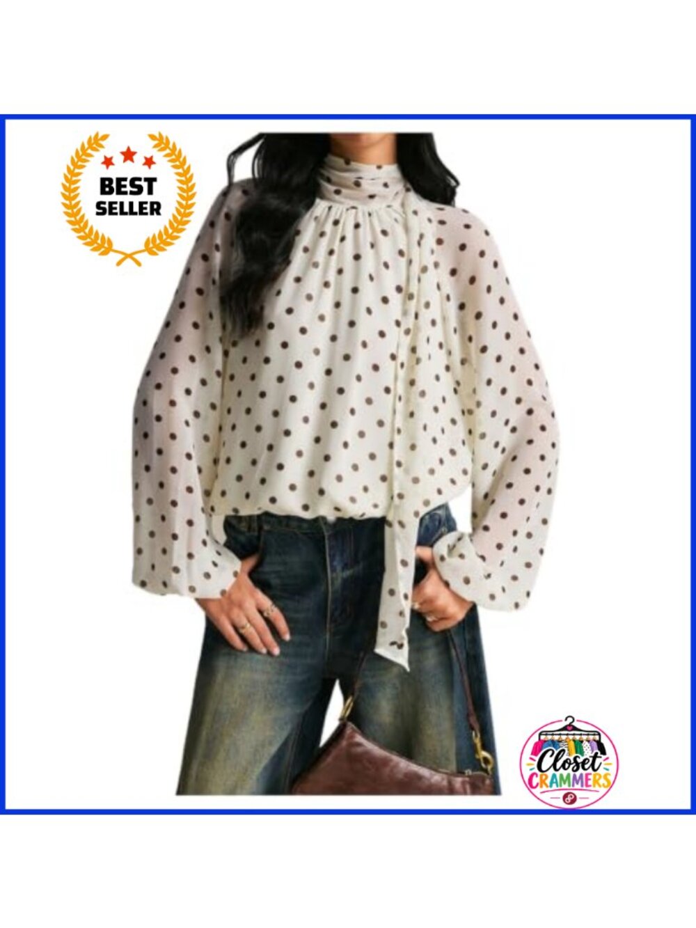 Sheer Polka Dot Mock Neck Long Sleeve Blouse Dressy Casual Top